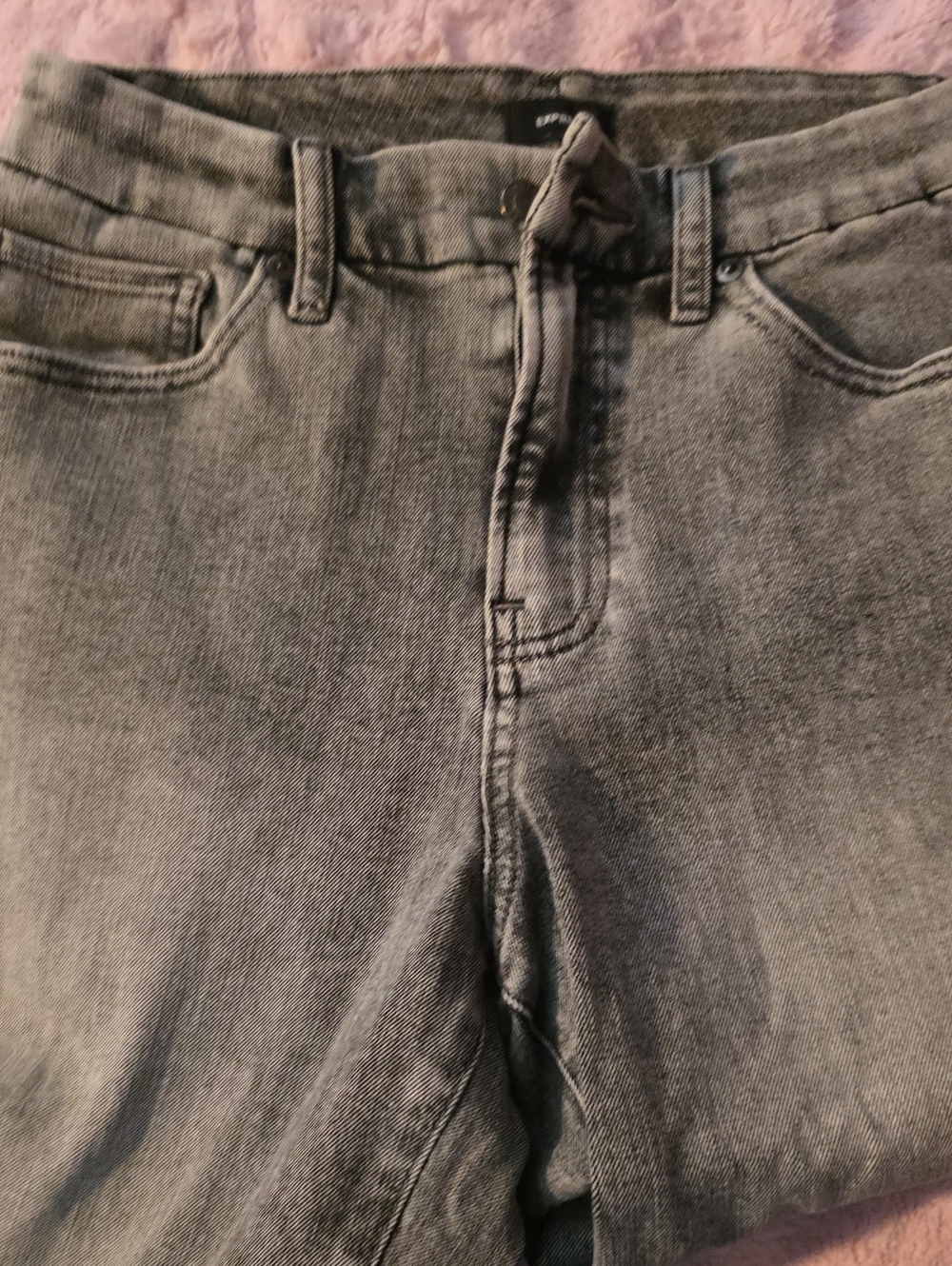 Express Men's Slim Straight Gray Washed Jeans